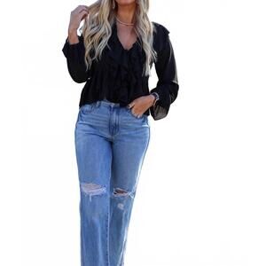 NEW EVENUEL dallas ruffle tie blouse in black